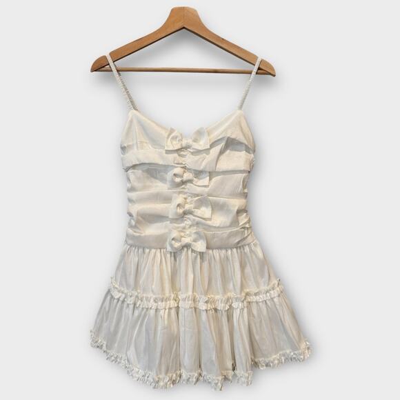 For Love & Lemons Whipped Cream Bow Detail Taffeta Minidress Size Small - Picture 7 of 16